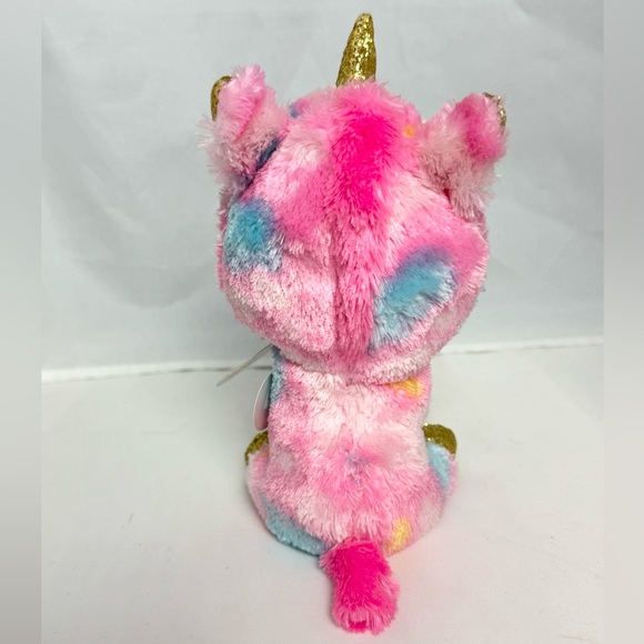 Ty Beanie Boo Pink Plush Unicorn Fluffy Fantasia Sparkly Gold Eyes Horn Feet NWT - Picture 5 of 11